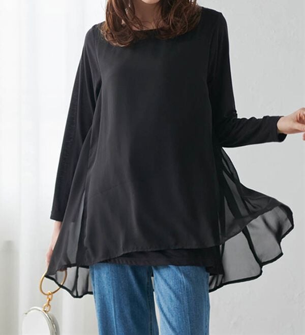 RANAN（ラナン）の「異素材切替フレアーチュニック（チュニック）」｜詳細画像