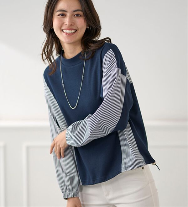 BELLUNA（ベルーナ）の「ストライプ切替デザインプルオーバー（カットソー）」｜詳細画像