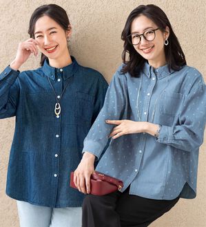 ルフラン（ルフラン）の「【２色組】デニムパッチワークシャツ（シャツ）」｜2色組