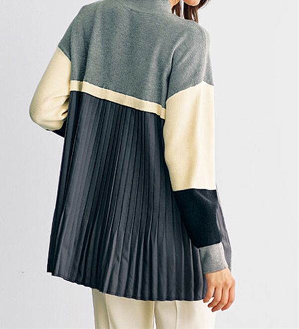 BELLUNA（ベルーナ）の「バックプリーツ切替配色ニットチュニック（チュニック）」｜詳細画像