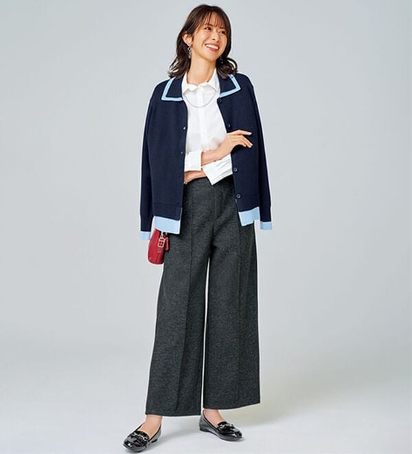 BELLUNA（ベルーナ）の「配色衿デザインニットカーディガン（ニットカーディガン）」｜詳細画像