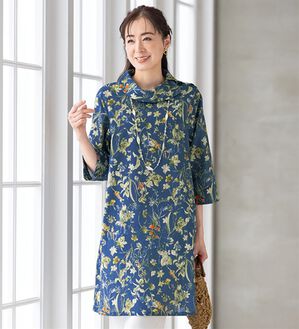 ルフラン（ルフラン）の「綿１００％花柄衿付きチュニック（チュニック）」｜ネイビー系