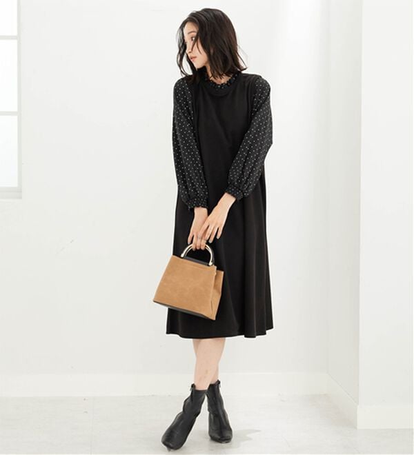 BELLUNA（ベルーナ）の「フリル衿異素材切替ワンピース（その他ワンピース）」｜詳細画像