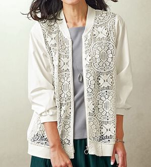 BELLUNA（ベルーナ）の「ケミカルレース使い切替デザインブルゾン（ブルゾン）」｜詳細画像