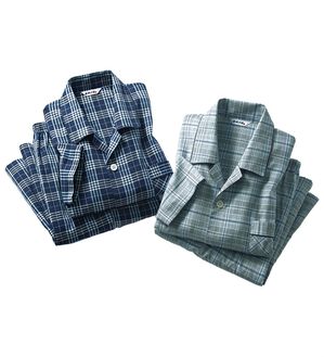 「【２着組】日本製ひんやり綿１００％播州織パジャマ（メンズルームウェア）」｜詳細画像