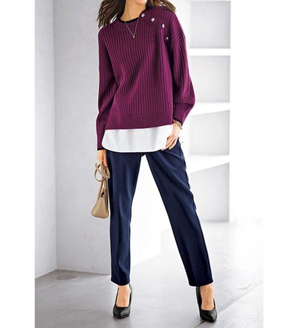 BELLUNA（ベルーナ）の「裏起毛ジョーゼット素材テーパードパンツ（テーパードパンツ）」｜詳細画像