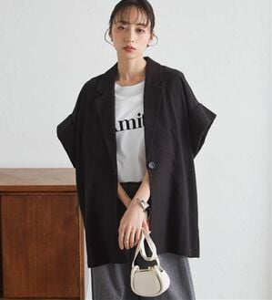 RANAN（ラナン）の「クレープジャカードハーフスリーブジャケット（テーラードジャケット）」｜ブラック