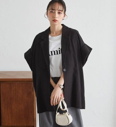 RANAN（ラナン）の「クレープジャカードハーフスリーブジャケット（テーラードジャケット）」