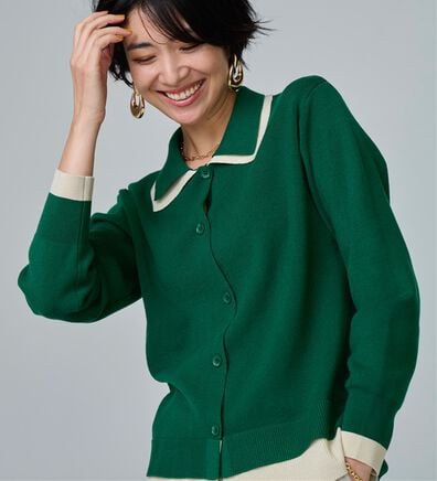 BELLUNA（ベルーナ）の「配色衿デザインニットカーディガン（ニットカーディガン）」