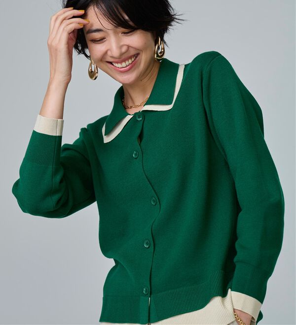 BELLUNA（ベルーナ）の「配色衿デザインニットカーディガン（ニットカーディガン）」｜詳細画像