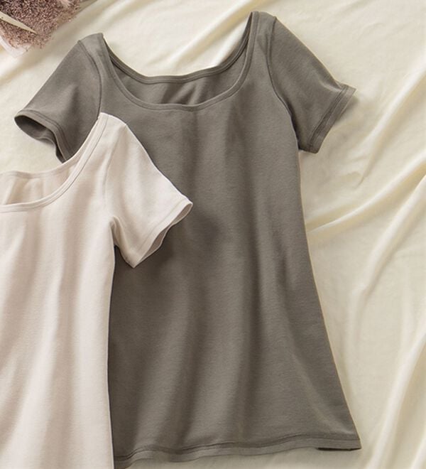 「素肌よろこぶオーガニックコットンフレンチ袖（肌着・インナーウェア）」｜ブラウン