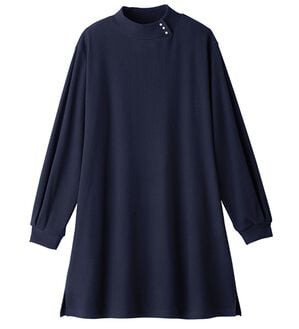 alotta（アロッタ）の「柔らかリブ起毛パール付チュニックワンピース（チュニック）」｜ネイビー