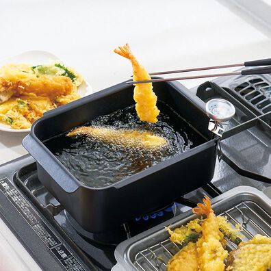 「ＩＨ対応角型揚げ鍋ワイド（温度計・アミ・蓋付）（調理器具）」