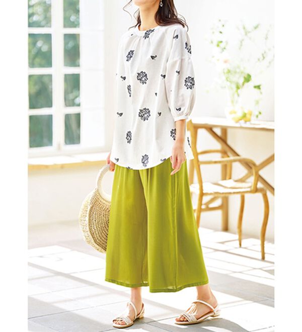 BELLUNA（ベルーナ）の「ひんやり冷感レーヨン素材カラーガウチョパンツ（ワイドパンツ・ガウチョ）」｜詳細画像