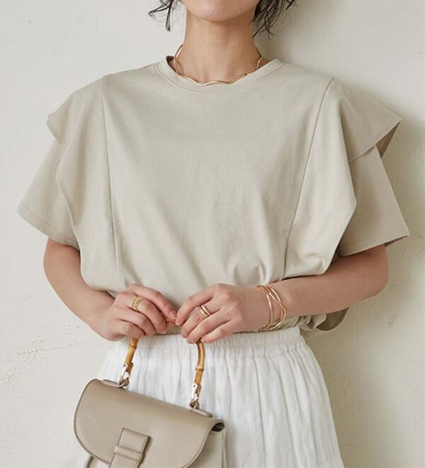 RANAN（ラナン）の「【ひんやり】華奢見えラッフルショルダーTシャツ（カットソー）」｜詳細画像