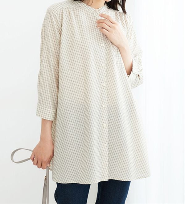 BELLUNA（ベルーナ）の「フランス綾ドレープ使いシャツチュニック（チュニック）」｜詳細画像