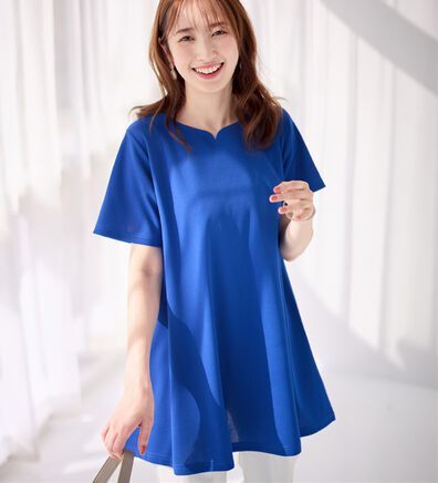alotta（アロッタ）の「【接触冷感】さらっと快適！高見えフレアーロングチュニックＴシャツ（チュニック）」