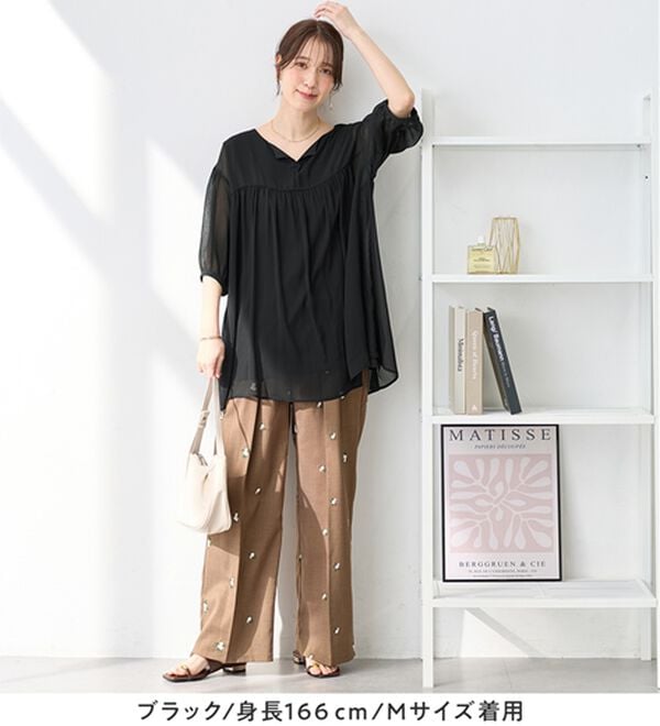 Viola e Viola（ヴィオラ エ ヴィオラ）の「【毎日着たい！】カットソー裏地付シフォンチュニック（チュニック）」｜詳細画像