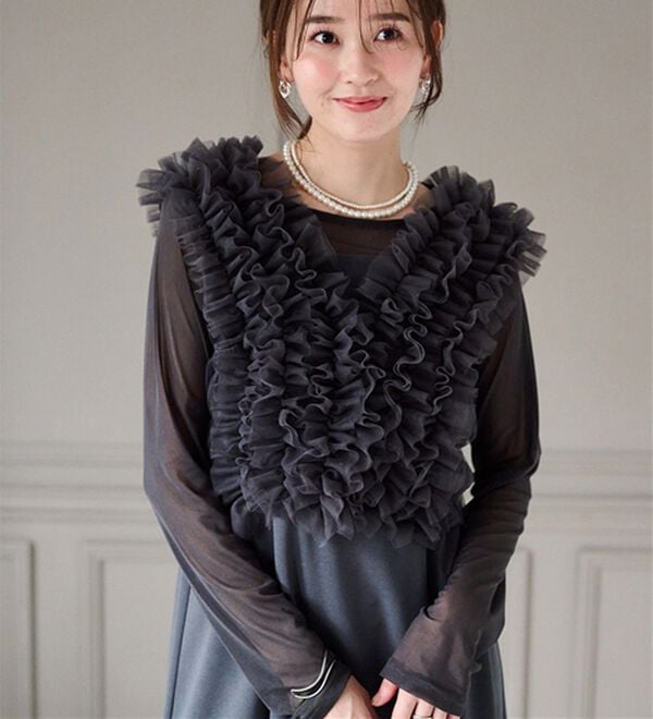 RANAN（ラナン）の「＜３点セット＞チュールフリルベストフレアワンピース（その他ワンピース）」｜詳細画像