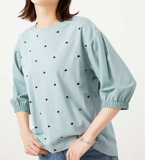 BELLUNA（ベルーナ）の「ドット刺しゅうデザイン袖切替プルオーバー（カットソー）」｜詳細画像