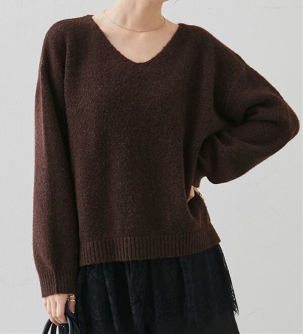 RANAN（ラナン）の「裾レースＶネックニットチュニック（ニット・セーター）」｜詳細画像
