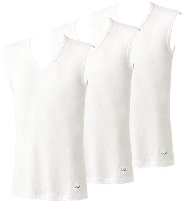 「【３枚組】＜クロコダイル＞夏用さらっと着心地の綿１００％インナー（メンズ肌着・インナーウェア）」｜ホワイト3枚組 スリーブレスV首