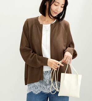 BELLUNA（ベルーナ）の「ジッパー使い透かし編ニットカーディガン（ニットカーディガン）」｜ブラウン