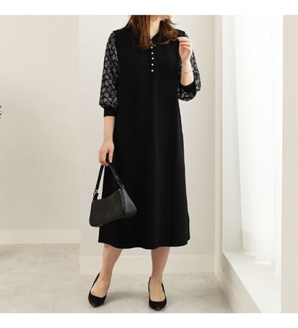 BELLUNA（ベルーナ）の「ジャカード素材袖切替ワンピース（カットソーワンピース）」｜詳細画像