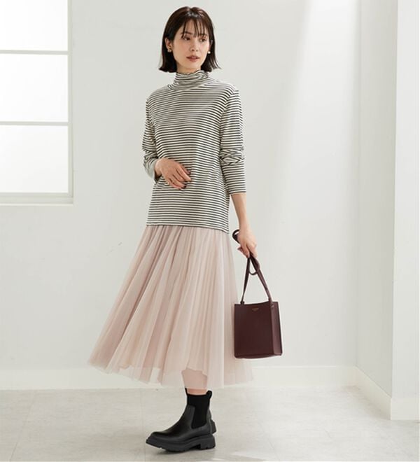 BELLUNA（ベルーナ）の「なめらか素材ハイネックボーダープルオーバー（カットソー）」｜詳細画像