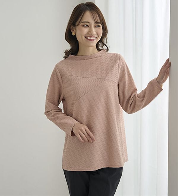 BELLUNA（ベルーナ）の「波柄ジャカード切替デザインプルオーバー（カットソー）」｜詳細画像