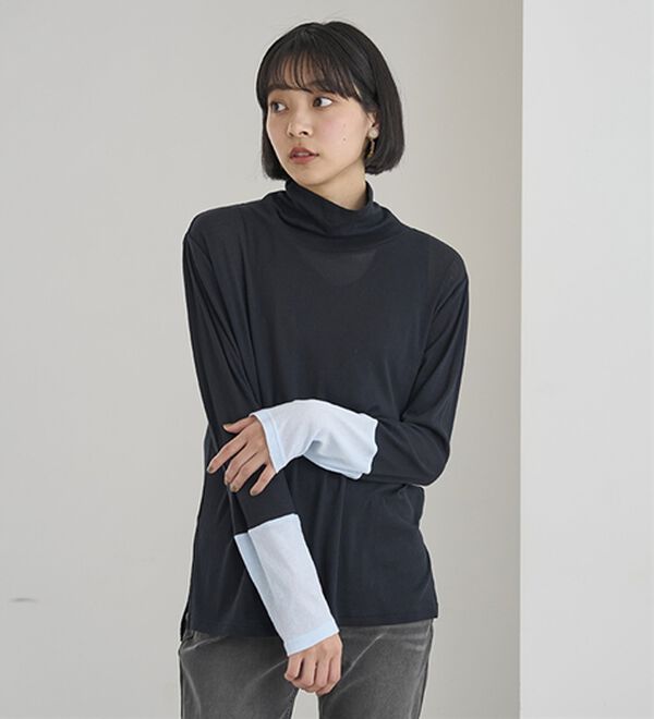 BELLUNA（ベルーナ）の「綿１００％配色シアープルオーバー（カットソー）」｜詳細画像