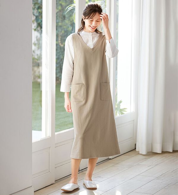 「【２色組】３秒で決まる！ジャンパースカート（パジャマ・ルームウェア）」｜詳細画像