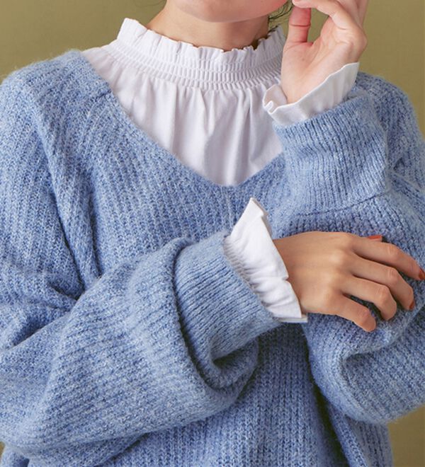 Viola e Viola（ヴィオラ エ ヴィオラ）の「綿１００％スモッキング衿＆袖プチハイトップス（カットソー）」｜ホワイト