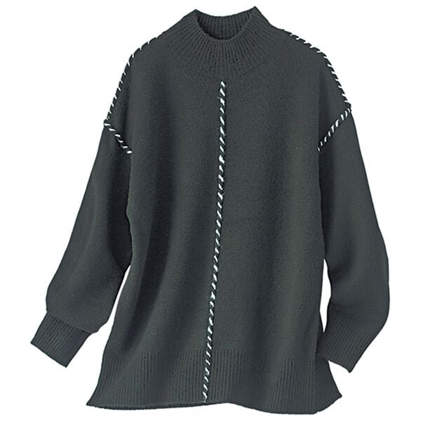 BELLUNA（ベルーナ）の「配色ステッチハイネックプルオーバー（ニット・セーター）」｜黒