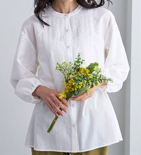 BELLUNA（ベルーナ）の「綿１００％レース切替デザインブラウス（ブラウス）」｜詳細画像