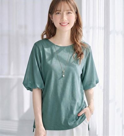 alotta（アロッタ）の「さらりと軽い袖異素材バルーンＴシャツ（カットソー）」