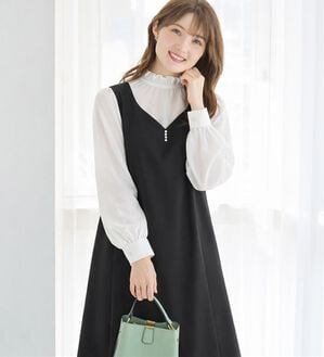 alotta（アロッタ）の「【選べる２丈】すらっと上品見えパール付ジャンパースカート（ジャンパースカート）」｜詳細画像