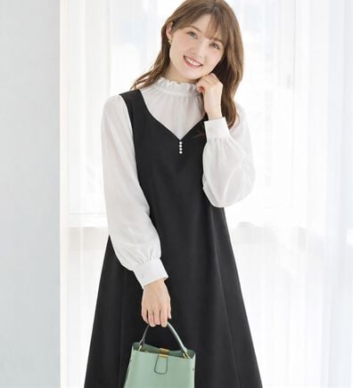 alotta（アロッタ）の「【選べる２丈】すらっと上品見えパール付ジャンパースカート（ジャンパースカート）」