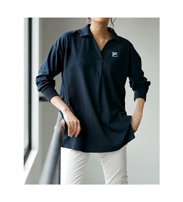 RANAN（ラナン）の「＜ＦＩＬＡ＞鹿の子チュニック長袖ポロシャツ（カットソー）」｜詳細画像