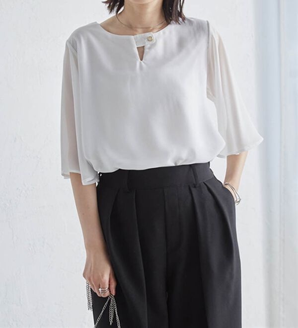 RANAN（ラナン）の「ひんやり！フレアー袖シフォンブラウス（ブラウス）」｜詳細画像