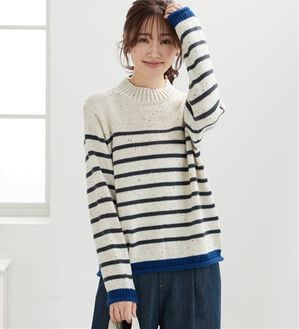 BELLUNA（ベルーナ）の「カラーネップ入り配色ボーダープルオーバー（カットソー）」｜ブルー系