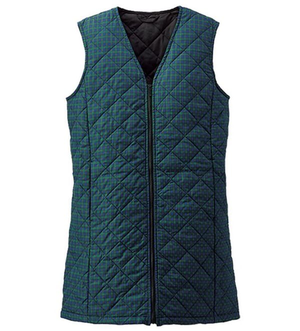 BELLUNA（ベルーナ）の「【マジ軽ウォーム】蓄熱保温キルトロングベスト（ポーチ付）（ベスト）」｜グリーン系チェック