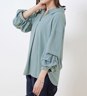 BELLUNA（ベルーナ）の「袖タックデザインスキッパーシャツ（シャツ）」｜ブルー