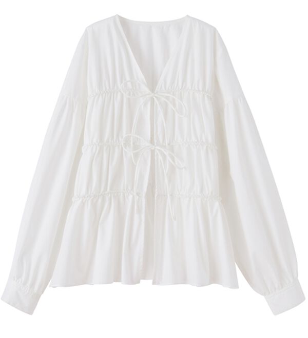 RANAN（ラナン）の「フロントリボンギャザーシャツ（シャツ）」｜詳細画像