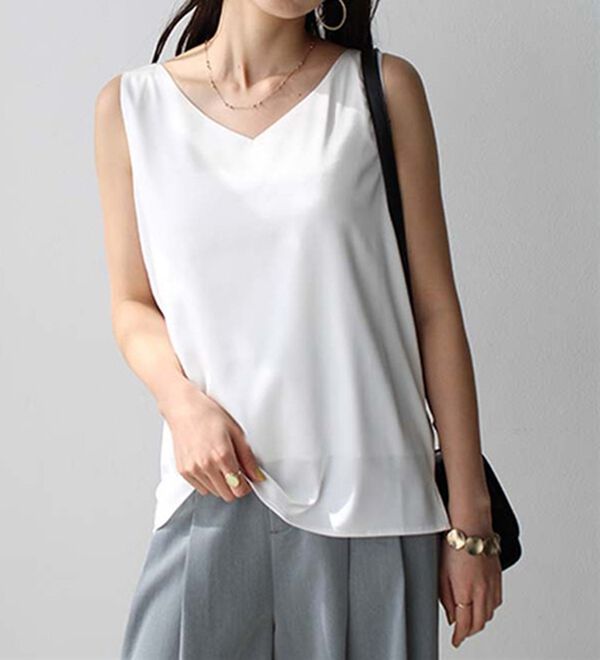 GeeRA（ジーラ）の「前後２ｗａｙヴィンテージサテンノースリーブ（タンクトップ・キャミソール）」｜詳細画像