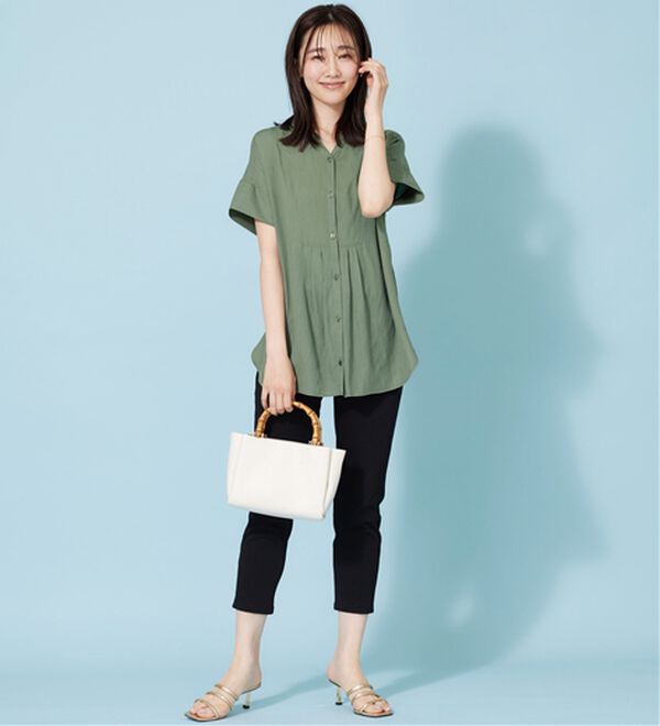 BELLUNA（ベルーナ）の「麻調素材タック使いシャツチュニック（ブラウス）」｜詳細画像