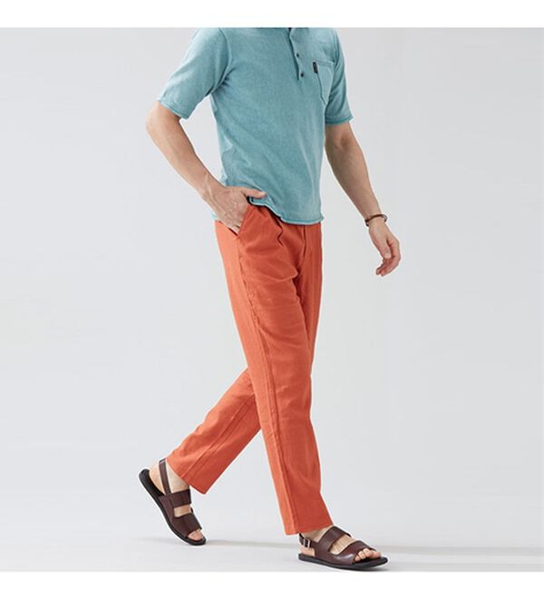 「＜イネド＞ひんやり麻入りテーパードパンツ（メンズフルレングスパンツ）」｜詳細画像