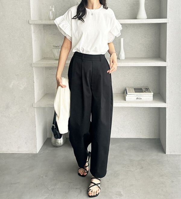 GeeRA（ジーラ）の「接触冷感袖フリルカットソー（カットソー）」｜詳細画像