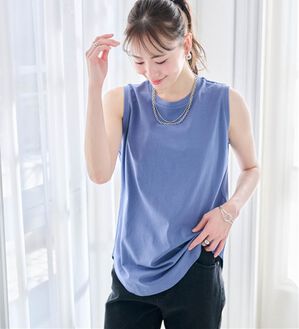 RANAN（ラナン）の「ひんやり！＜BC＞綿100％タンクトップ【選べる着丈】（カットソー）」｜ダスティブルー