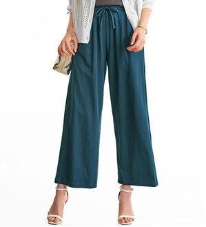 BELLUNA（ベルーナ）の「ひんやり！綿混ドロストワイドパンツ（ワイドパンツ・ガウチョ）」｜ターコイズ